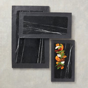 NEW 18" x 8-7/8" Rectangular Black Marble Slate Two-Tone Melamine Serving Platter American Metalcraft MBR18 #9657-OB