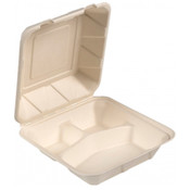 NEW 200 Pack Bridge-Gate 8" x 8" x 3" Compostable White 3-Compartment Hinged Food Container #9663-OB