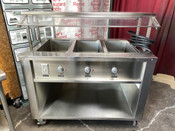 3 Sealed Well Electric Steam Table Wells Counter Craft CC-345 With Sneeze Guard Top On Wheels #2119