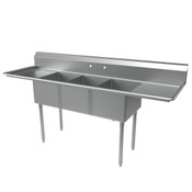 NEW 16X20 Sink 3 Compartment w/Dual Drainboards Stainless Steel NSF #2160