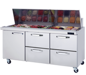 NEW 72" Mega-Top Refrigerated Sandwich Prep Table 4 Drawer 1 Door LEFT Side Blue Air BLMT72-D4RM-HC #2323
