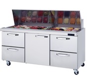 NEW 72" Mega-Top Refrigerated Sandwich Prep Table 4 Drawer 1 Door Center Blue Air BLMT72-D4RL-HC #2324