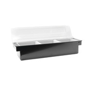 NEW 3 Compartment Garnish Condiment Bar Insert Topping Station Flip Top Black Plastic #2386