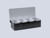 NEW 4 Compartment Garnish Condiment Bar Insert Topping Station Flip Top Matt Black Stainless Steel  #2388