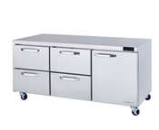 NEW 4 Drawer (Left) 1 Door (Right) Under Counter 72" Refrigerator Cooler On Wheels NSF 120V Blue Air BLUR72-D4LM-HC #2447