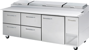 NEW 4 Drawer (Left) 1 Door (Right) 93" Pizza Prep Table Refrigerated Stainless Steel Blue Air BAPP93-D4LM-HC #2479