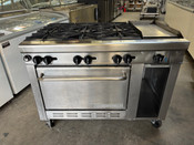 48" Gas Range Montague 12" Griddle Flat Top & 6 Open Flame Burners On Standard Oven #3110 