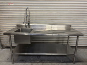 72" X 30" All Stainless Steel Food Prep Table With 16x20 Sink & Pre-Rinse T&S Faucet #3955