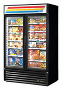 2 Glass Door Freezer True GDM-43F-HC Black Cabinet Upright Reach In Display Frozen Food On Wheels #4146