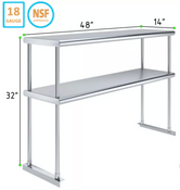 NEW 48x14 Double Over Shelf Stainless Steel 2 Tier NSF Storage #4169