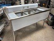 NEW 3 Compartment Dish Wash 12x20 Stainless Steel Sink 64" Middleby Fab. NSF #4212