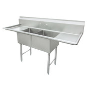 NEW 2 Compartment 15x15 Stainless Steel Sink Double Drainboard 60" NSF #4451