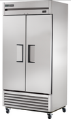 2 Door Slim Line Refrigerator True T-35 NSF Cooler Solid Stainless Steel Upright Reach In On Wheels #4860