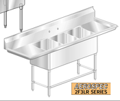 NEW 3 Compartment Sink Dual Drain Boards AEROSPEC F3-2424-24LR 14 Ga NSF USA #5408