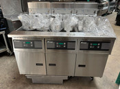 Triple 50LB Gas Deep Fryers With Filtration System Pitco SSH60 240K BTU On Wheels Filter #5463