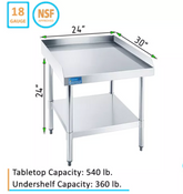 NEW 24x30 Equipment Stand Stainless Steel Top Galvanized Bottom NSF #6962