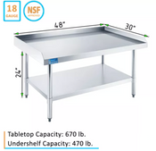 NEW 48x30 Equipment Stand Stainless Steel Top Galvanized Bottom NSF #6964