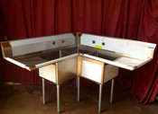 NEW 18X18 Corner Sink 3 Compartment w/ Dual Drainboards Drain Baskets Stainless Steel 18G NSF #6998