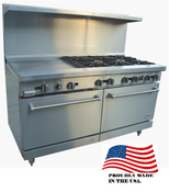 NEW 60" LP Propane Range 8 Open Flame Burner & 12" Griddle Flat Top Grill W/ Full Ovens Stratus SR-8G12 On Wheels #7274