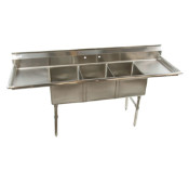 NEW 20X28 Sink 3 Compartment 16 Ga. Dual Drainboards Stainless Steel NSF #5320