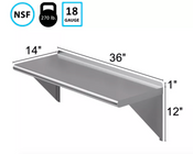 NEW 36x14 Stainless Steel Wall Shelf NSF 18 Ga. #1772