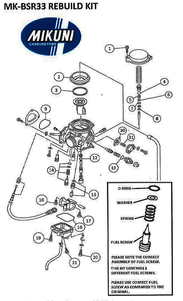 Mikuni BSR33 Carburetor Rebuild Kit MK-BSR33, Yamaha Kodiak, Grizzly