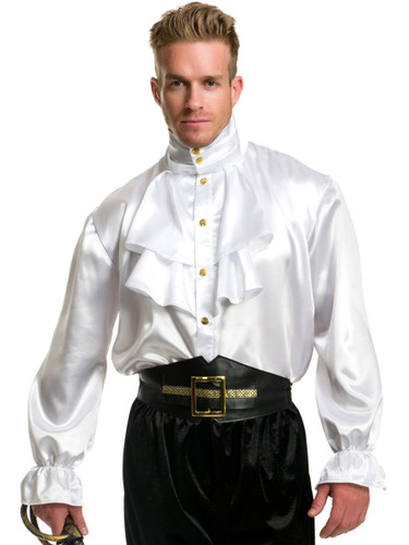 White Premium Ruffle Satin Pirate Shirt