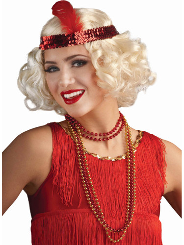 Blonde Flapper Wig With Red Sequin Headband