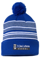 St. Johns Lutheran 12" Striped Pom-Pom Cuffed Beanie