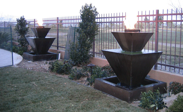 Double Oblique fountain with fire