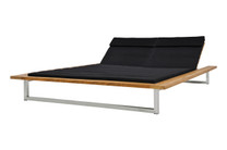 OKO Double Lounger - Stainless Steel, Recycled Teak, Black Sunbrella Canvas