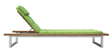 OKO Single Lounger - Stainless Steel, Recycled Teak, Sunbrella Canvas (Macaw)