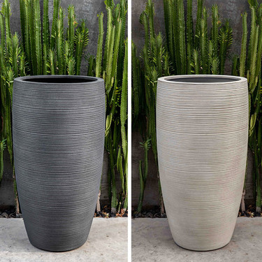Glenmoore Planters (fiberglass in ribbed lead and ivory finishes)