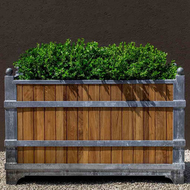 Manoir Planter with Oak, Rectangle (Zinc-coated Steel with natural wood)