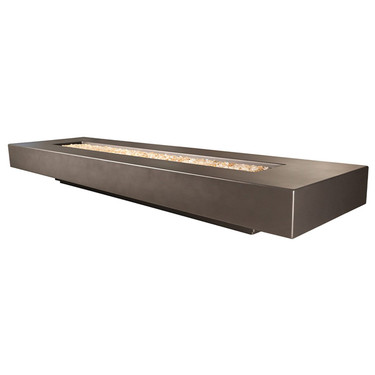 Midway Slim Rectangle Fire Table (Rain Cloud Natural Concrete Finish and Silver Reflective Diamond Fire Glass with large tumbled lava rock)