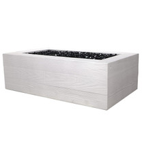 Aspen Block Fire Table (Glass-fiber reinforced concrete in White Solid Finish with Black Reflective Diamond Fire Glass)