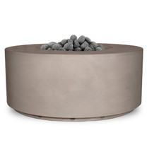 Manhattan Cylinder Fire Table (GFRC in Rain Cloud Natural Concrete Finish with large tumbled lava rock)
