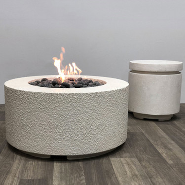 Tuscany Cilindro Fire Table with Optional Mod Enclosure (glass fiber reinforced cement in ultra white finish)