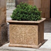 Arabesque Square Planter (Cast Stone in Aged Limestone Finish)