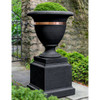 Classic Copper Banded Urn on Optional Rustic 16.5" Pedestal (Cast Stone in Nero Nuovo Finish)