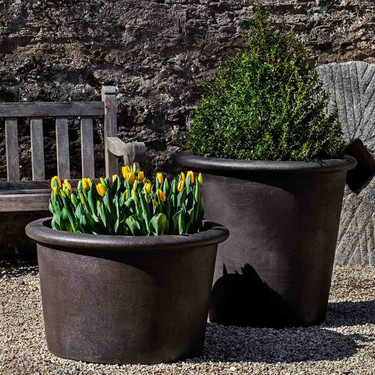 Palo Alto Low and Tall Planters (Cast Stone in Nero Nuovo Finish)