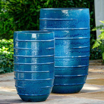 Logis Tall Planters (Terracotta in Cerulean Blue Glaze)