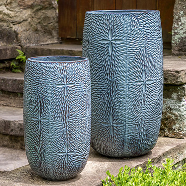 Sand Dollar Tall Planters (Terracotta in French Blue Glaze)
