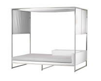 Jane Daybed with Canopy - Stainless Steel, White Wicker, Taupe Sunbrella Cushion, Batyline Shade
