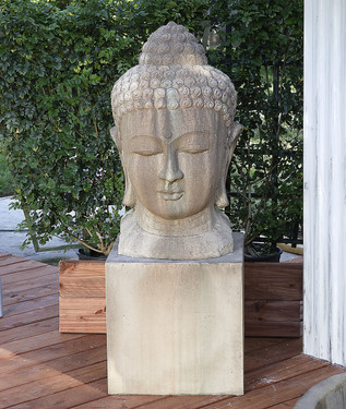 Buddha Head Statue(shown on a pedestal) - Material : GFRC - Finish : Sierra
