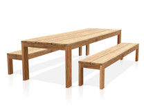 Eden Reclaimed Teak Outdoor Dining Set - 118" Table and 102.5" Benches
