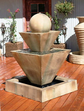 Double Oblique Fountain with Ball - Material : GFRC - Finish : SIerra