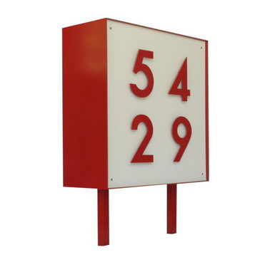 Square Metal Address Sign - Material : Aluminum - Finish : Red, White