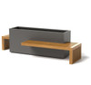 Linear Planter Bench with 2 benches - Material : Aluminum, IPE - Finish : Metallic Silver