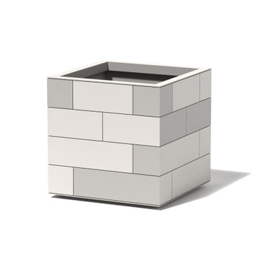 Aluminum Tile Cube Planter - Material : Aluminum - Finish : Shell - Linen White, Tiles : Tonal Greys